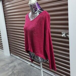 GUESS Small Pink High Low Loose Knit Oversized Slub‎ Sweater